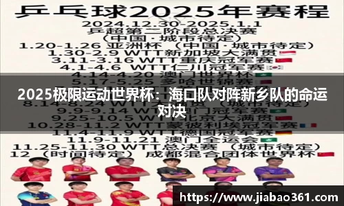 2025极限运动世界杯：海口队对阵新乡队的命运对决